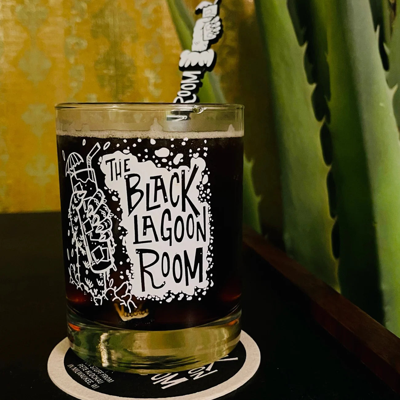 The Black Lagoon Room logo Old Fashioned glass