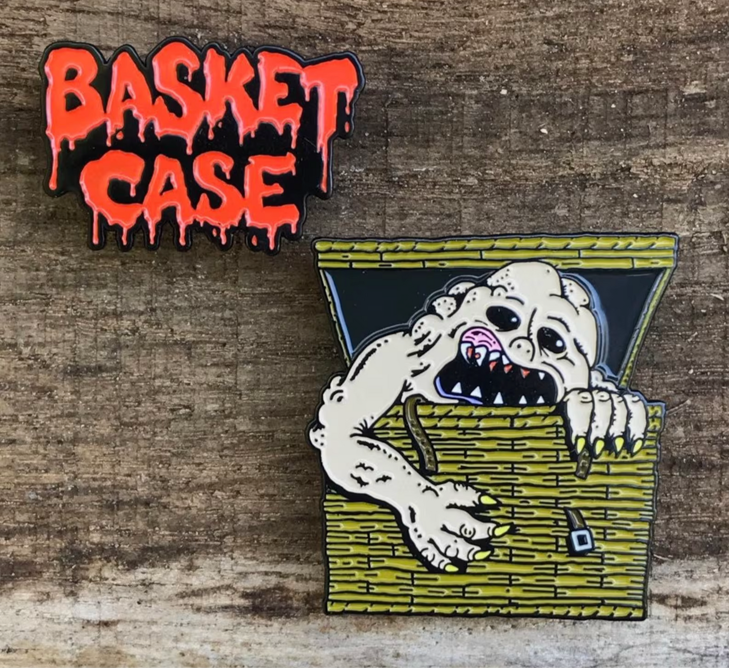 Basket Case logo enamel pin set